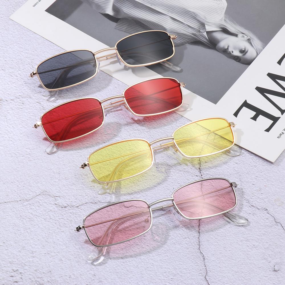 R-flower Vintage Rectangle Kacamata Hitam Pria Wanita UV400 Lensa Bening Merek Shades