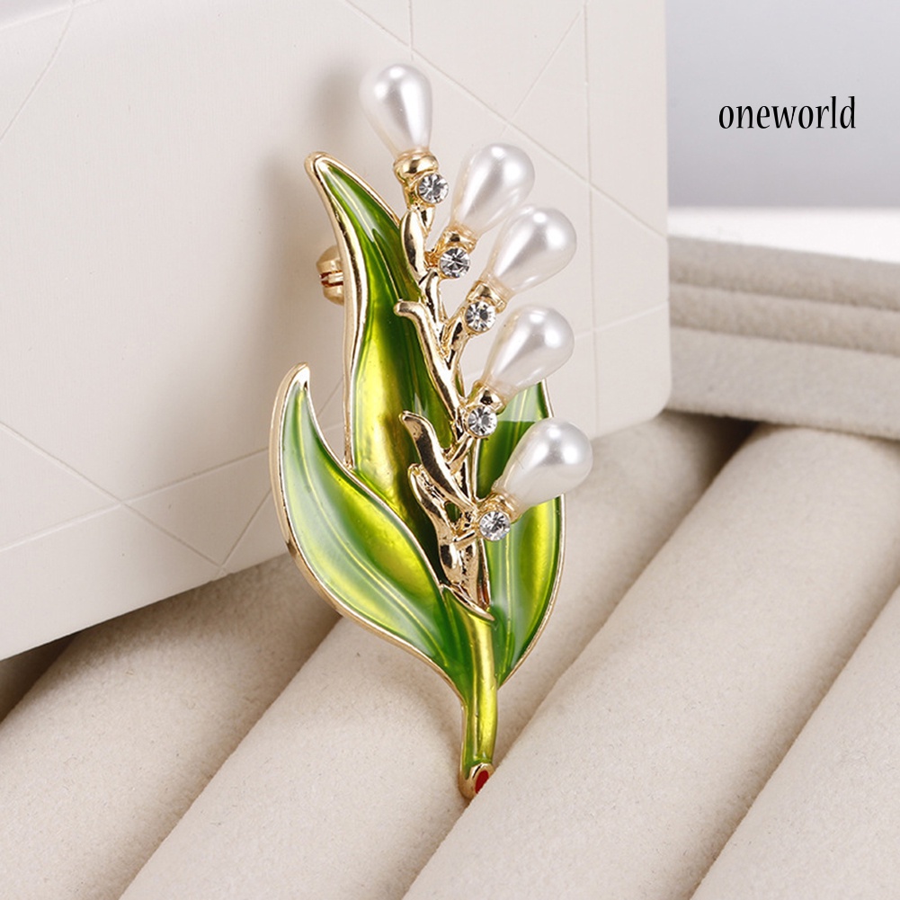 OW@ Rhinestone Faux Pearl Tree Leaf Brooch Pin Fashion Women Party Jewelry Gift