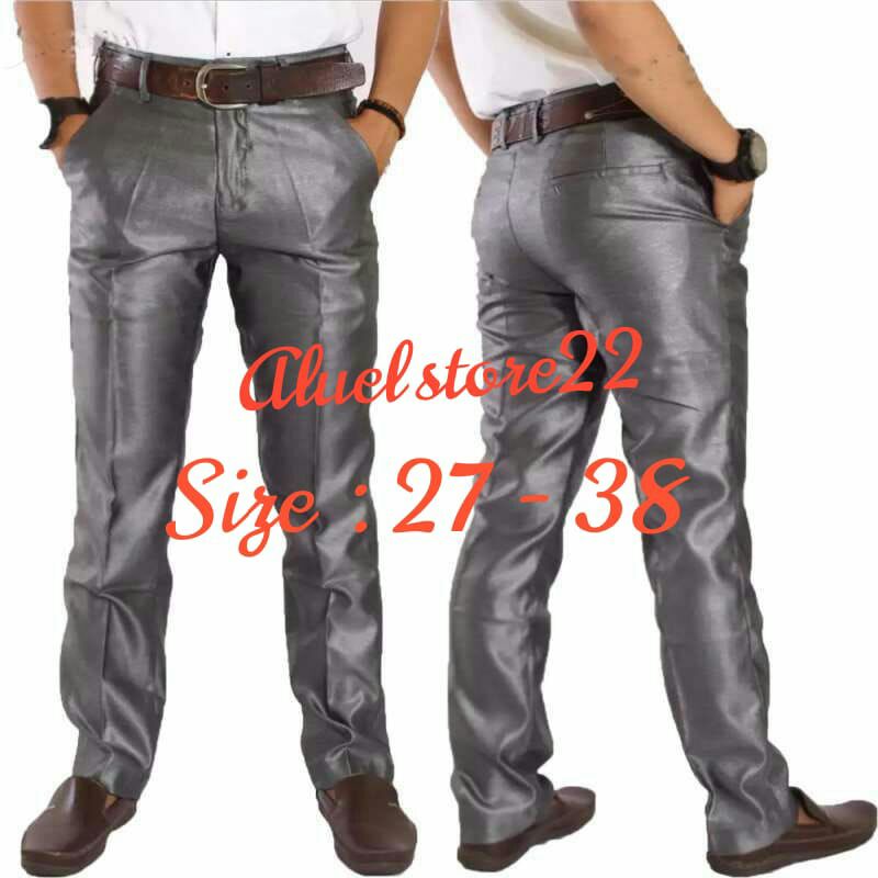 Celana Formal Pria Dasar Mengkilap Celana Slimfit Metalik [ Kinclong ]