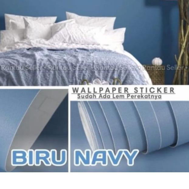 ✯ Wallpaper Dinding Motif Polos Pastel Biru Navy Ukuran 10 meter x 45 cm ♀