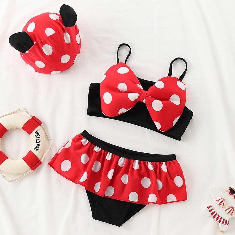 ST7 NEW Set baju renang bikini dan topi anak motif minnie mouse