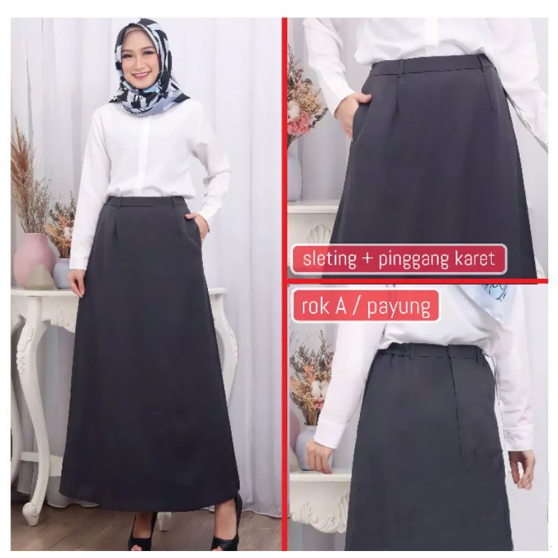 Rok Line A Polos Rok Panjang Wanita Rok Kerja Wanita Rok Kantor Wanita (Ukuran S - XL)