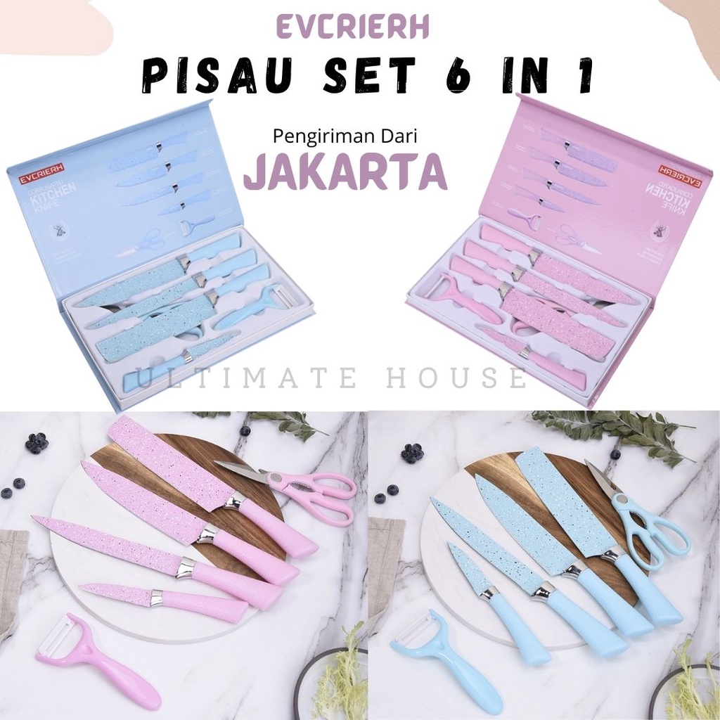 Pisau Set Keramik 6in1 Anti Lengket Pisau Dapur 1 Set Isi 6 Lengkap Pisau Dapur Kitchen Knife Set