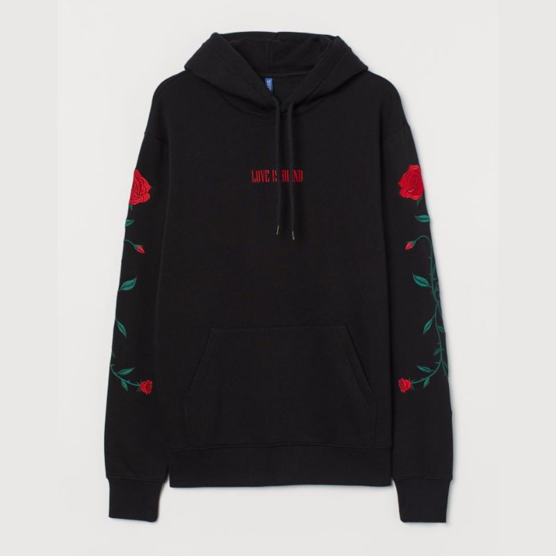 [BISA COD] HOODIE PRIA HM H&M LOVE IS BLIND BLACK