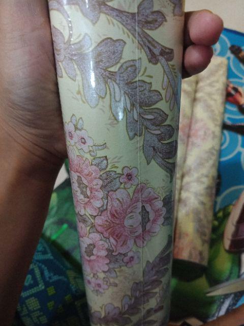 Wallpaper Stiker Pink Gold Flower Batik 45cm X 10m