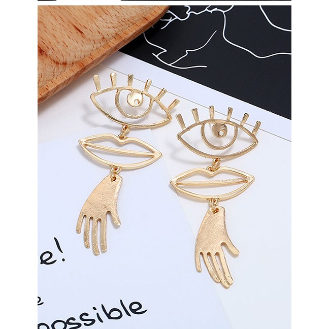 LRC Anting Tusuk Fashion Gold Metal Eyebrows Shape Earrings A57518