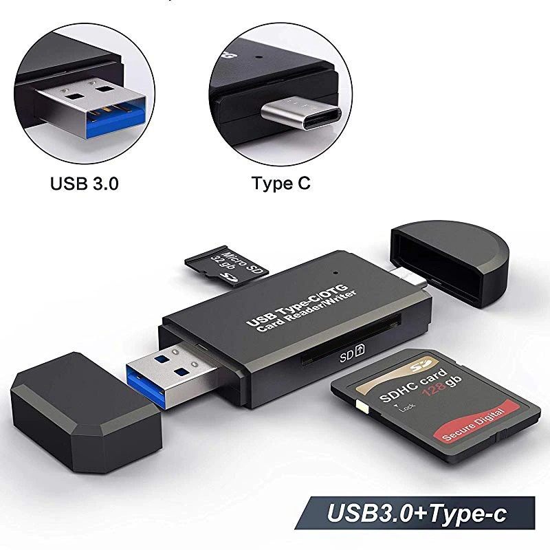 OTG Memory Card Reader USB Type C + USB 3.0 - YC-320 - Black