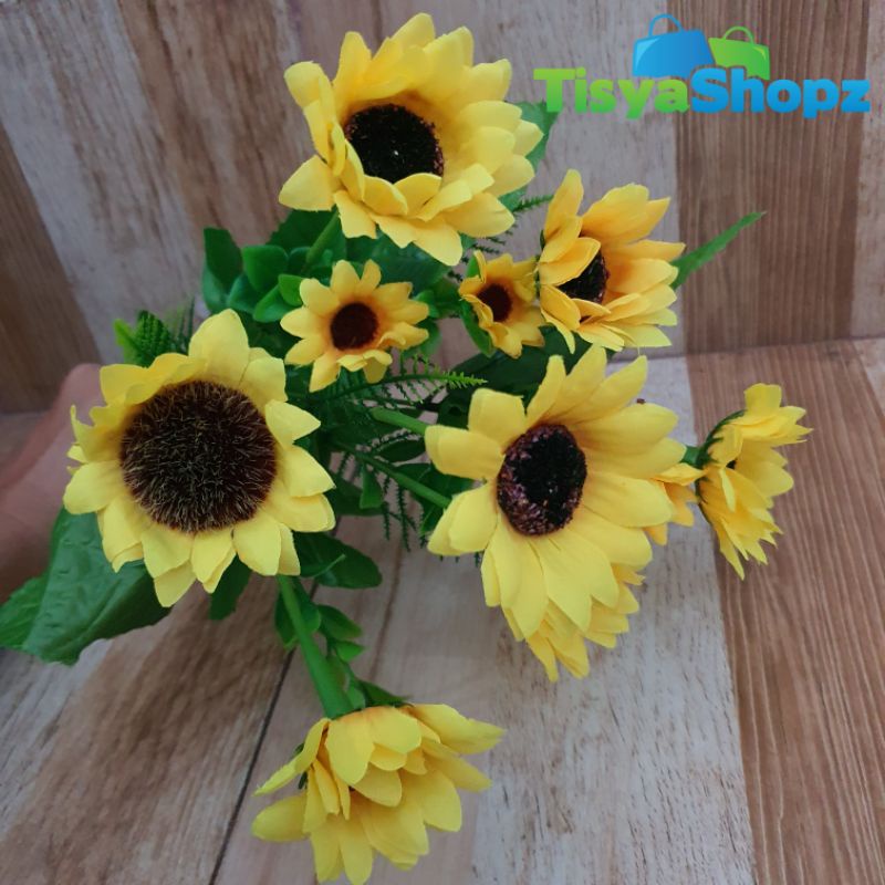 Matahari Selang 7 cabang / Bunga Matahari Sunflower / Bunga Hias Artificial Plastik