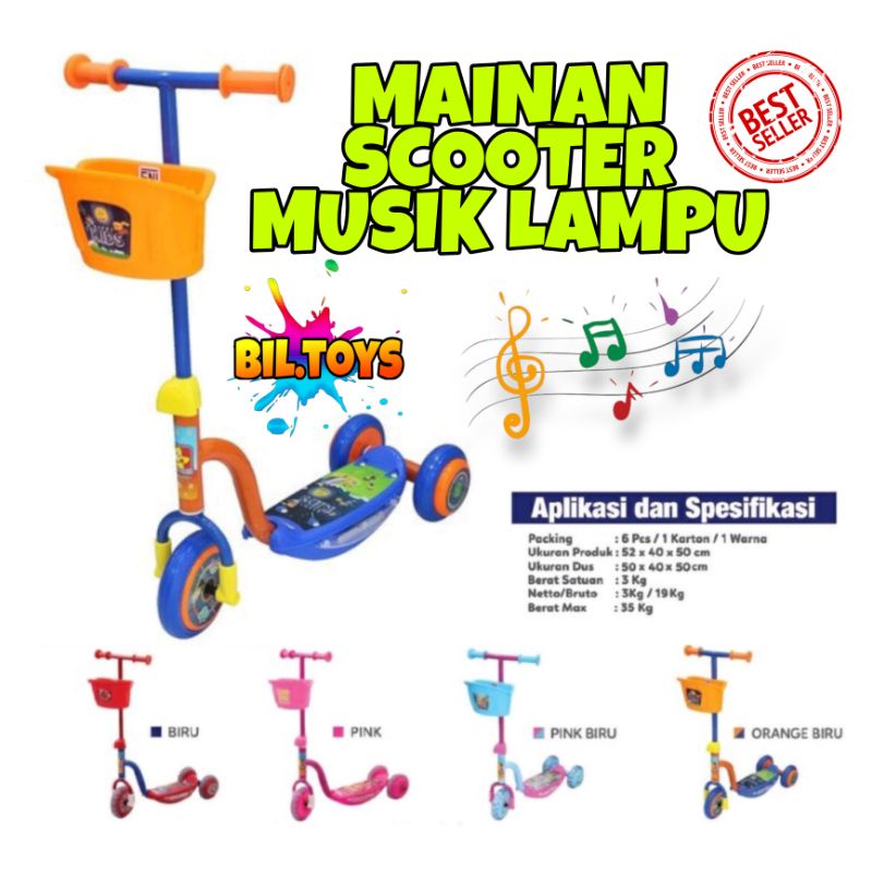 SCOOTER ANAK, OTOPED / OTOPET MAINAN SKUTER LAMPU DAN LAGU ANAK RODA 3 SKUTER MUSIK S-01