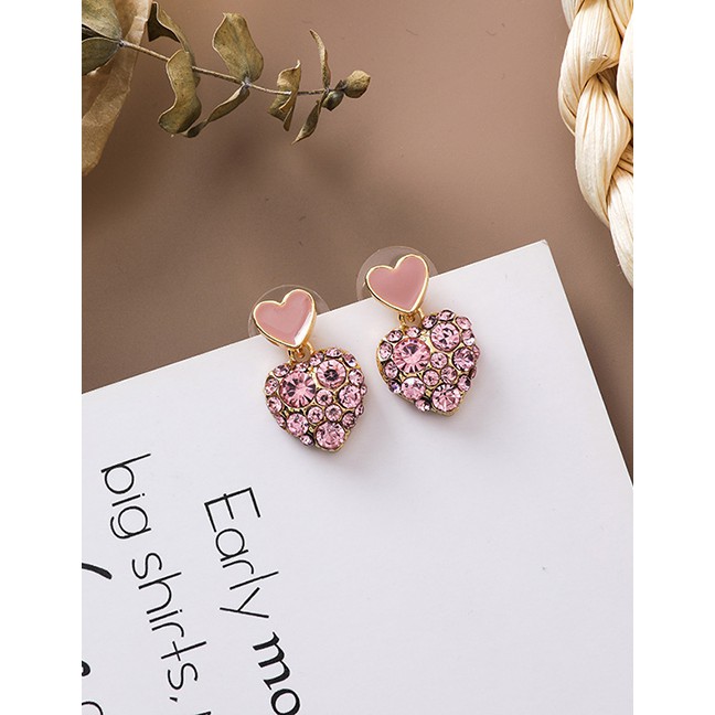 LRC Anting Tusuk Fashion Pink Dripping Love Diamond Earrings D71049