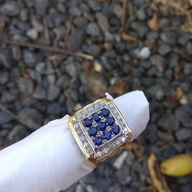 Cincin silver beramata berlian eropa dan natural blue safir asli