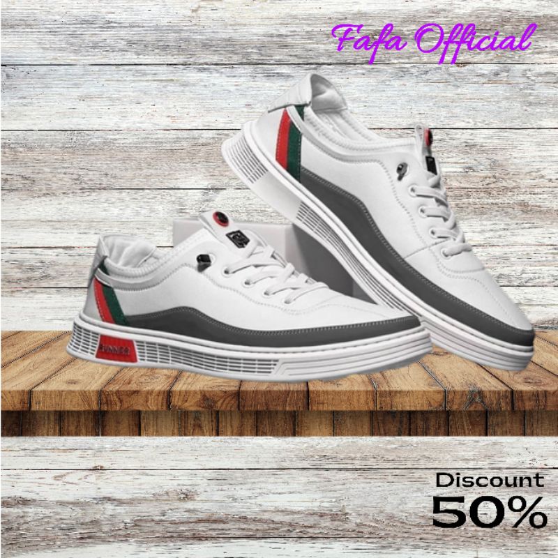 Sepatu Sneaker Pria Wanita Import Korea Shoes Casual Warna Putih List Hitam