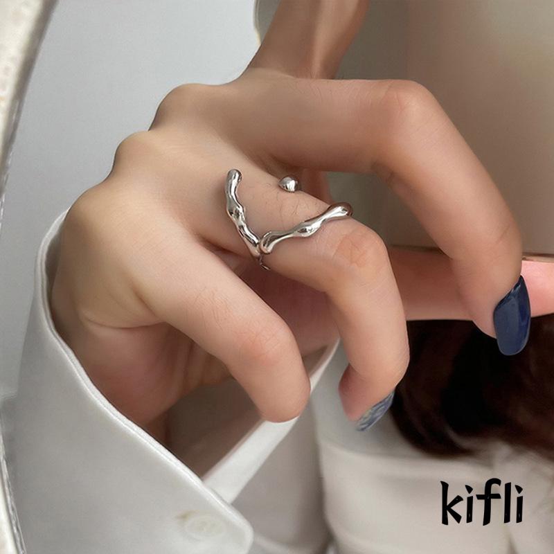 2pcs / Set Cincin Jari Telunjuk Model Terbuka Dapat Disesuaikan Aksen Mutiara Tidak Teratur