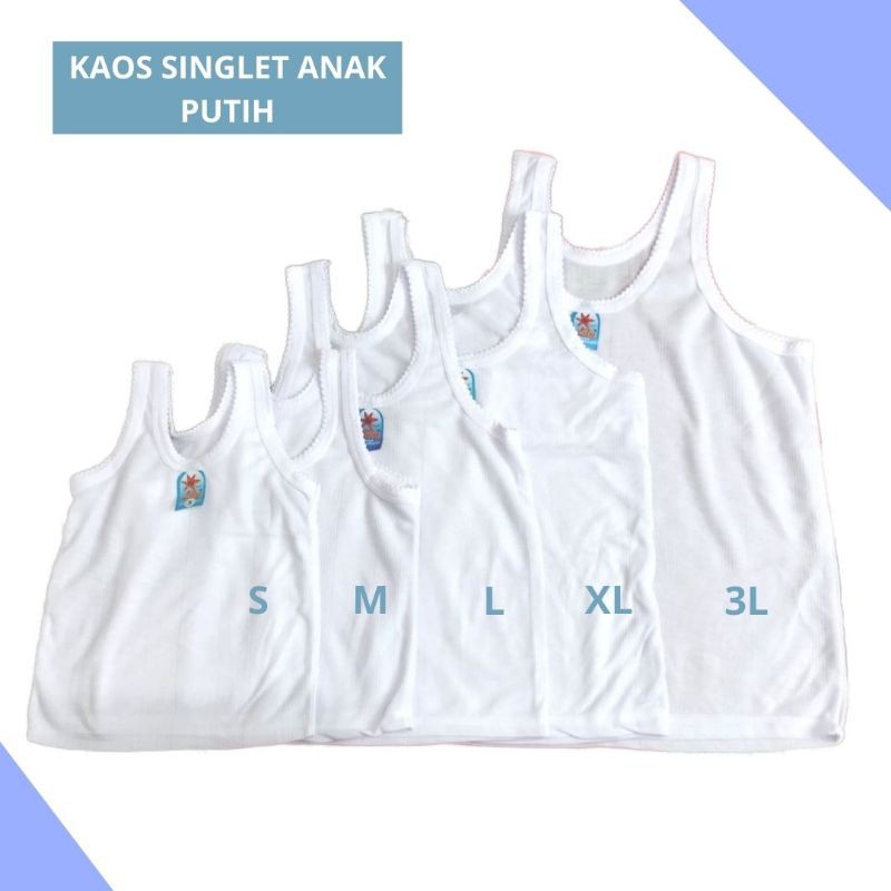 Termurah - Kaos Anak/Singlet Dewasa - Kaos Singlet Anak Putih Polos - Bahan Katun Halus dan Lembut