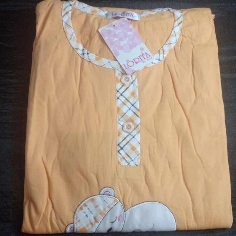 flo_style-baju tidur 3/4 jumbo kaos tebal lorita tinny by Sofie termurah/terlaris(Etalase2geser☝️-Oramge 086