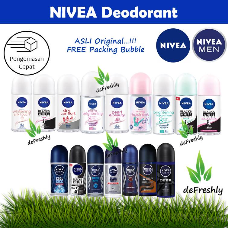 NIVEA Deodorant - Extra Whitening | Black White Invisible | Dry Comfort | Pearl Beauty | Hijab Fresh | Cool Kick | Hijab Soft | NIVEA MEN (Deodoran Roll On 25ml ,50ml)