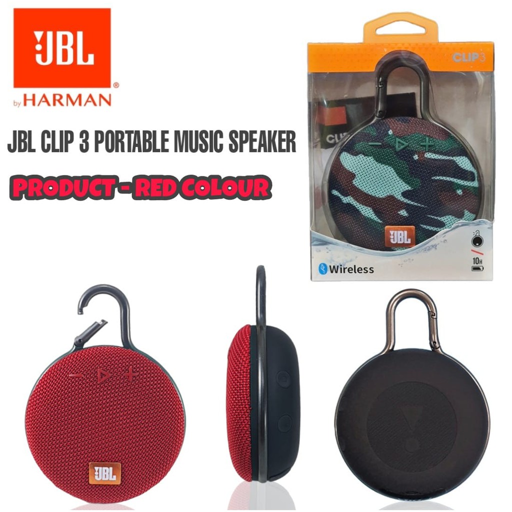 Speaker Bluetooth JBL CLIP 3 Ultra Wireless Portable JBL Clip3 IPX7-Merah