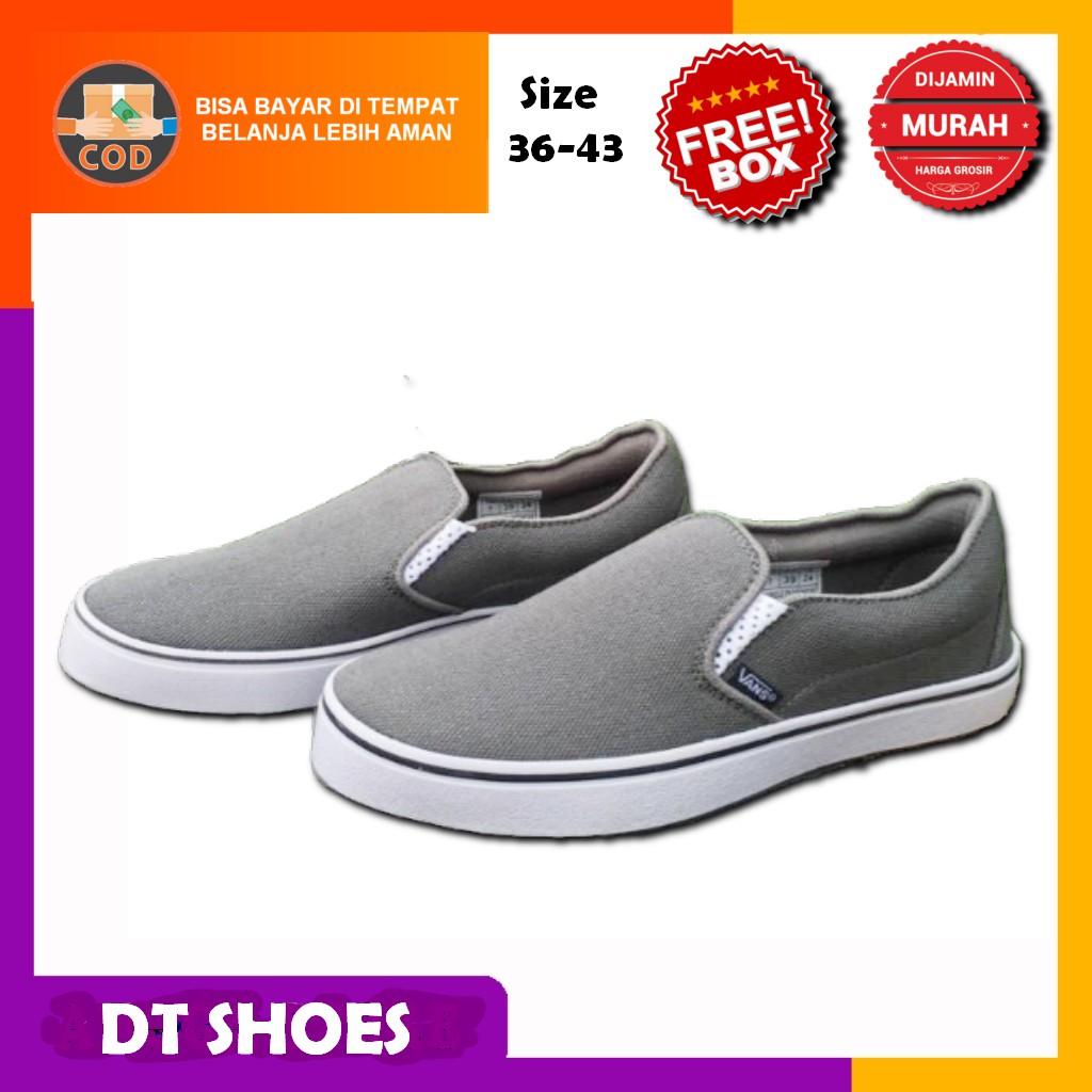 SEPATU KASUAL VANS SLIP ON SLIPON SLOP ABU FOX PUTIH