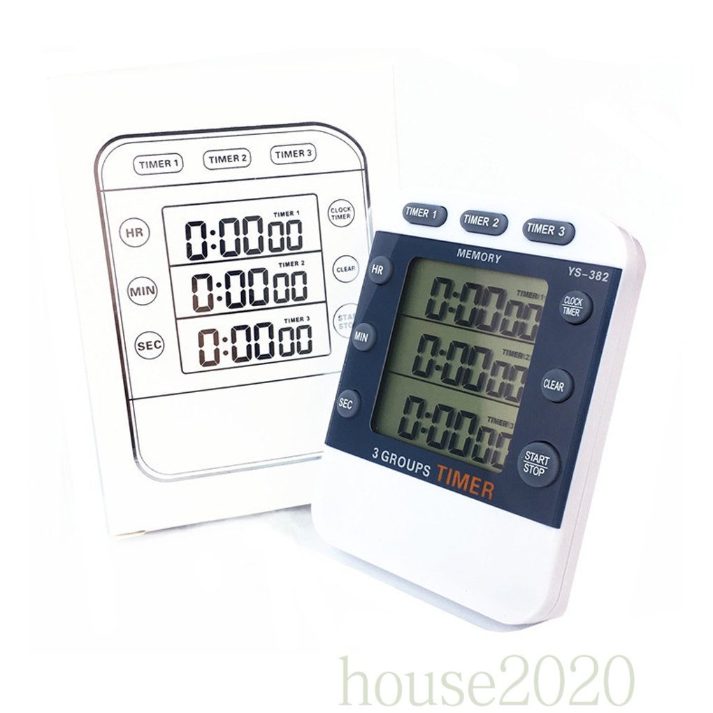 [house2020]Digital Kitchen Cooking Timer Clock 3 Channels Simultaneous Timing Countdown Up Time Counter