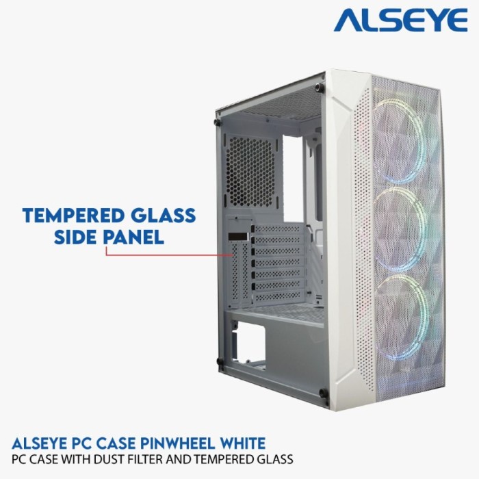 Casing Komputer / PC Gaming Alseye Pinwheel Putih Tempered Glass