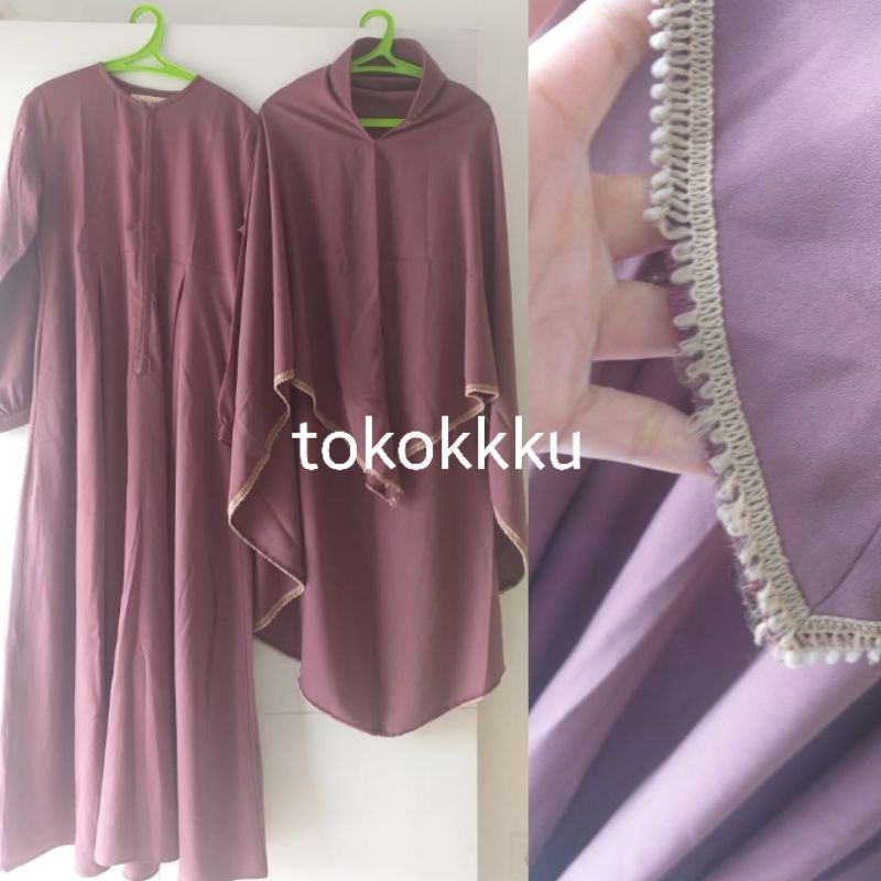 BOOKED MEDINAZAHIRA1 PRELOVED ATELIER ANGELINA SABRINA DRESS MAUVE SIZE M2 DAN NABIRA KHIMAR MAUVE