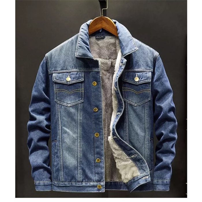 Jaket Jeans Pria Jaket Denim Pria Hangat untuk Musim Dingin