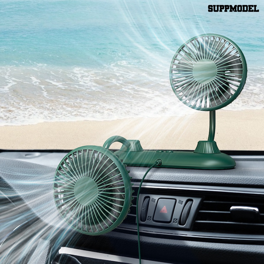 Kipas Angin Elektrik Portable Rotasi 360 Derajat 5V 1A Dual Kepala Dengan Port USB Untuk Mobil Van