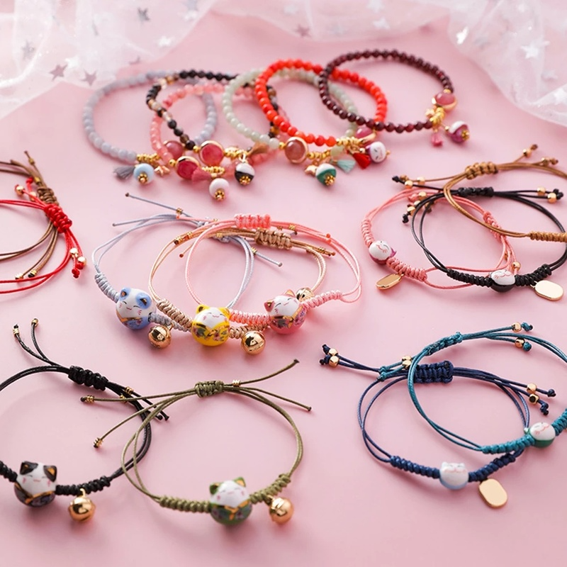 Gelang Tali Kepang Handmade Dapat Disesuaikan Warna-Warni Bahan Keramik Gaya Korea Untuk Hadiah