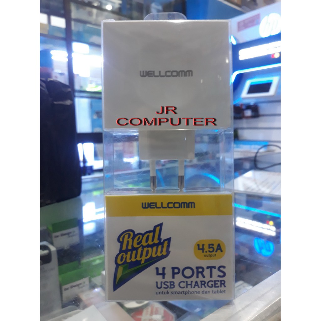 Charger Wellcomm 4 Port Usb 4.5A Original Non Kabel