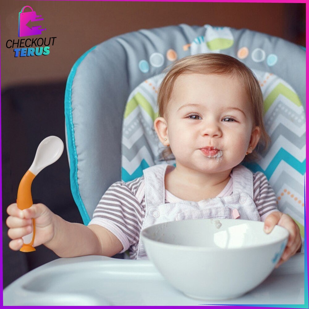 CT C345 Sendok Makan Bayi Sendok Bengkok Bayi Perlengkapan Bayi Sendok Garpu Set Anak Bayi Sendok Makan Bayi Silikon Fleksibel Spoon BPA Free