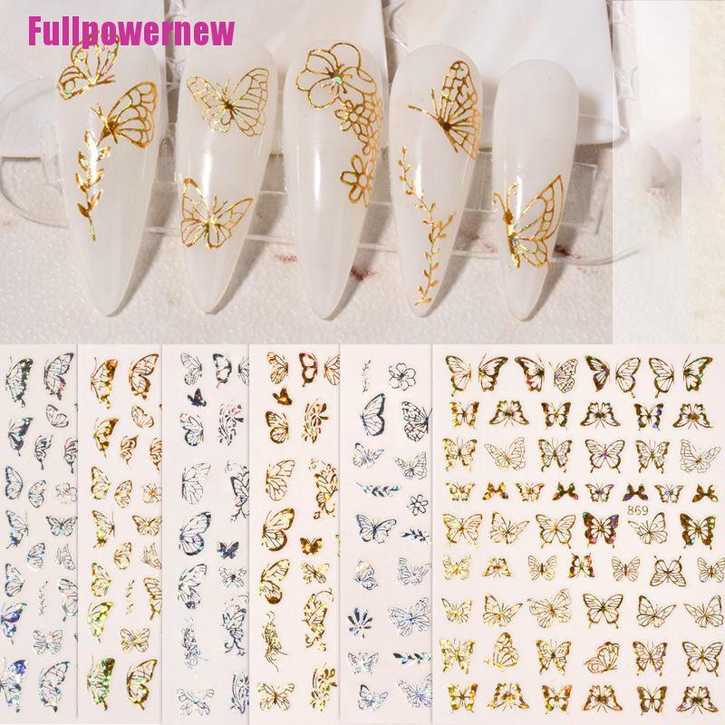 Stiker Kuku Motif Kupu-Kupu Warna Laser Untuk Dekorasi Nail Art / Manicure Diy