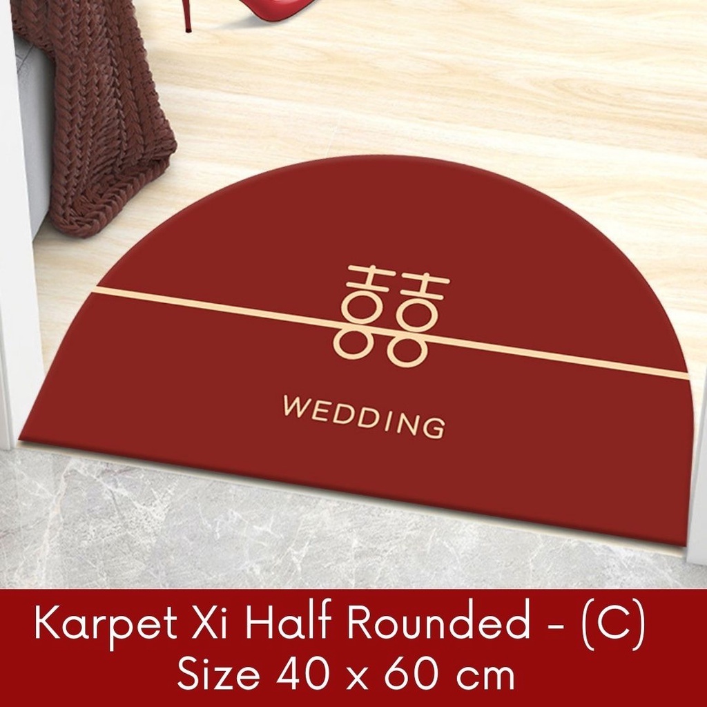 Karpet Lantai Half Rounded Unik Merah tema Wedding Shuang Xi  uk 40x60cm