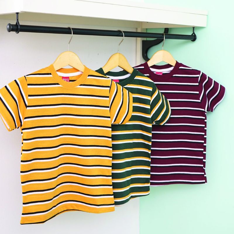 Kaos Anak Stripe Motif 3 Garis Warna , Cotton Combed