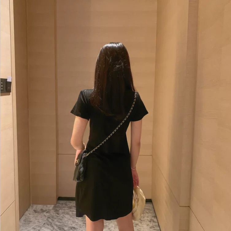 [littlecrab] Dress Wanita Wrapping Hitam Abu-Abu Dress Santai High Class Dress Model Santai Hang Out Dress High Quality Dress Pendek Dress Pesta Dress Simple Polos Elegan Casual Korean Style