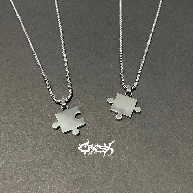 PUZZLE NECKLACE / PUZZLE COUPLE NECKLACE / PUZZLE PENDANT NECKLACE / KALUNG PUZZLE COUPLE PASANGAN / CHAIN NECKLACE KALUNG RANTAI STAINLESS KALUNG STYLE KOREA KALUNG CHOKER HIP HOP PUNK KALUNG TITANIUM KALUNG AESTHETIC NECKLACE KALUNG PRIA KALUNG WANITA