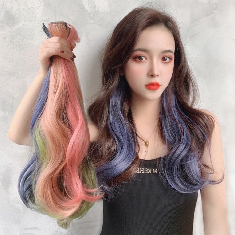 【COD Tangding】8 Colors Ladies Large Wave Hanging Ear Dyed Wigs Single Clip Curls