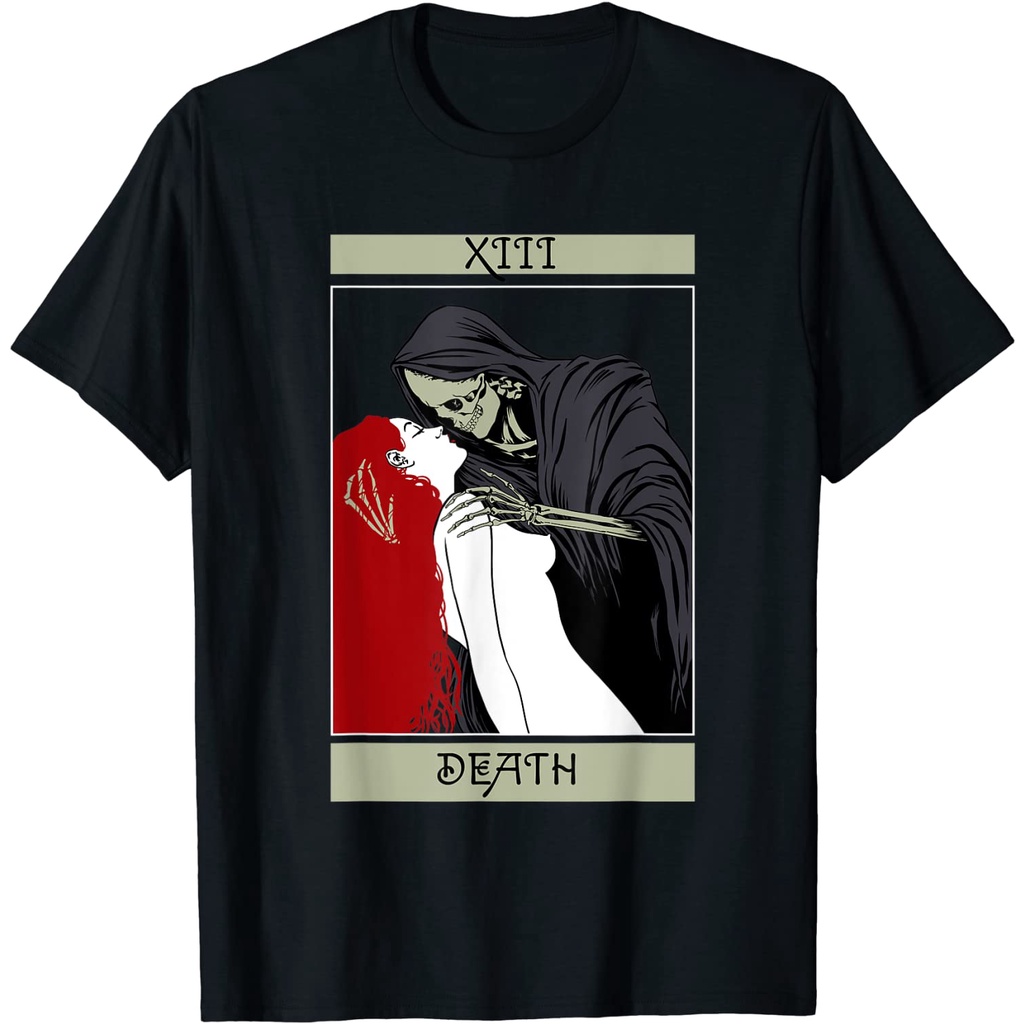 Baju Dewasa Blackcraft Vintage Death the Grim Reaper Kiss Tarot Card T-Shirt