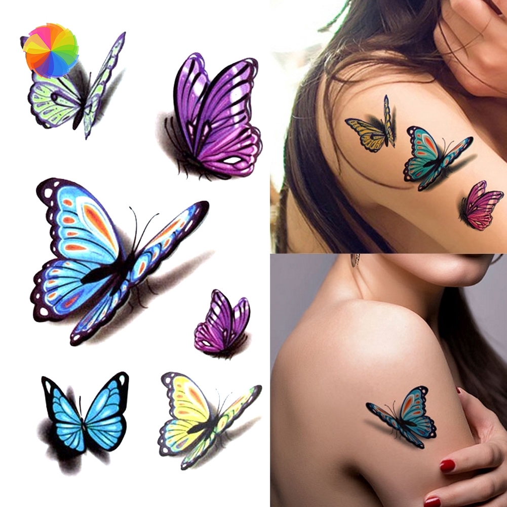 Download Waterproof Temporary Tattoo Sticker 3d Butterfly Tattoo Color Flash Trendy Tattoo Small Neck Hand Arm Shoulder Fake Wf Shopee Indonesia