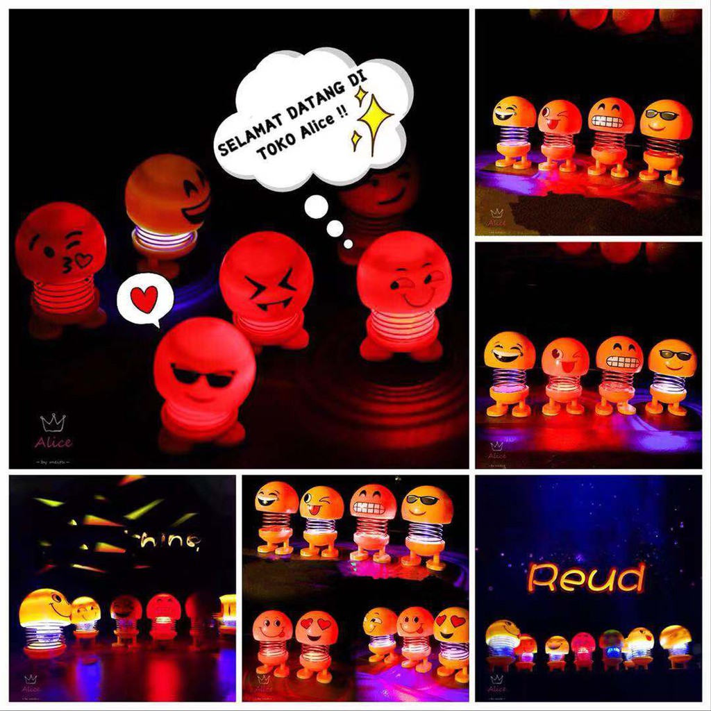 [1KG=40PCS]Boneka Per Goyang Kepala Emoticon LED Spring Shaking Doll Toys Pajangan Mobil Kepala