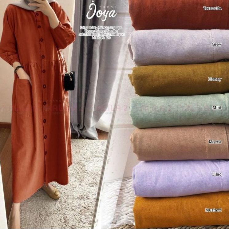 Bagus Dipakai.. Midi Dress Katun Linen Rami Premium / Pocku Midi Dress Katun Linen Rami Premium