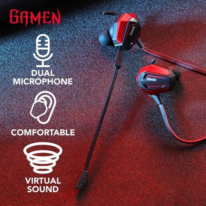 HEADSET GAMING GAMEN GE100 EARPHONE VIRTUAL STEREO SURROUND SOUND  DUAL MICRPHONE - GARANSI 1 TAHUN