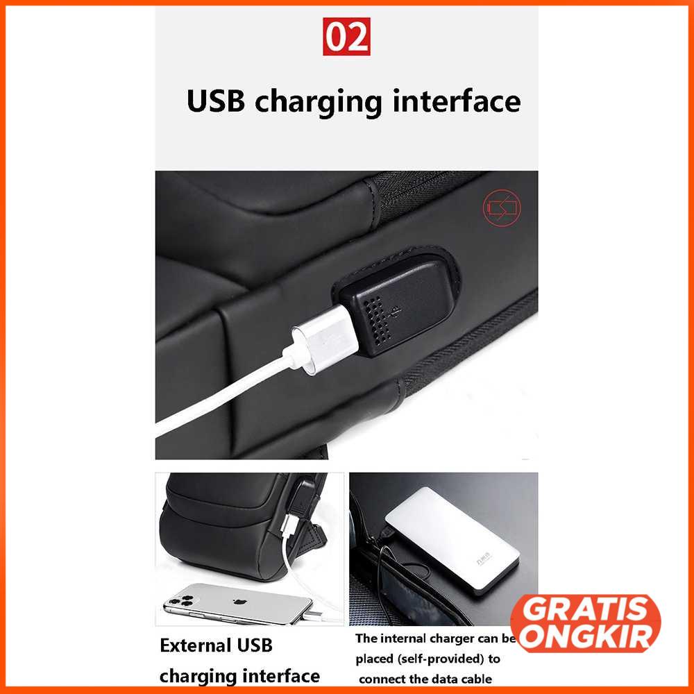 Tas Selempang Fashion Sling Bag Pria with USB Charger Slot - 6003
