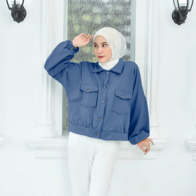 Jaket wanita  OLIN BUTTON JACKET Jaket long sleve wanita Bahan Flece Lembut Dan Tebal Ukuran Allsize