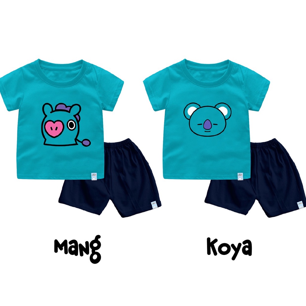 Baju Kaos Setelan Bayi Dan Anak Bt21 Gratis Tambah Nama Bahan Katun Combed 30s