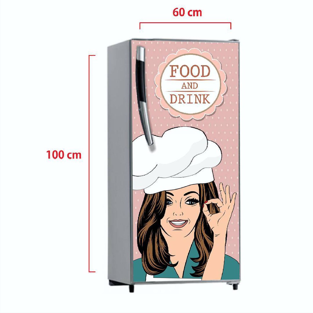 Sticker Kulkas 1 dan 2 Pintu Bahan Tebal Laminasi Doff Motif Food & Drink Pink Lady