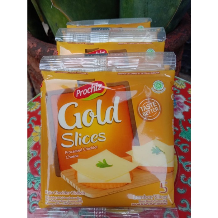 

Keju- Keju Prochiz Gold Cheddar Slices Isi 5 Lembar -Keju.