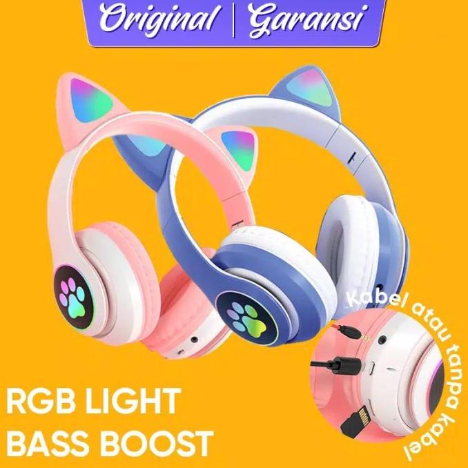 Headset Telinga Kucing Pink Lucu headphone gaming anak karakter
