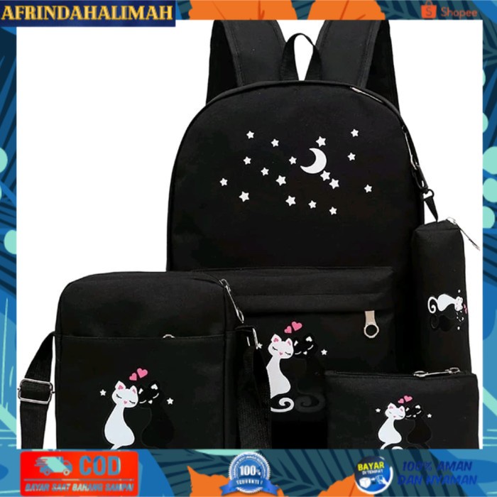 

[TERBARU] ransel sekolah / ransel kuliah set kucing wedd - Hitam