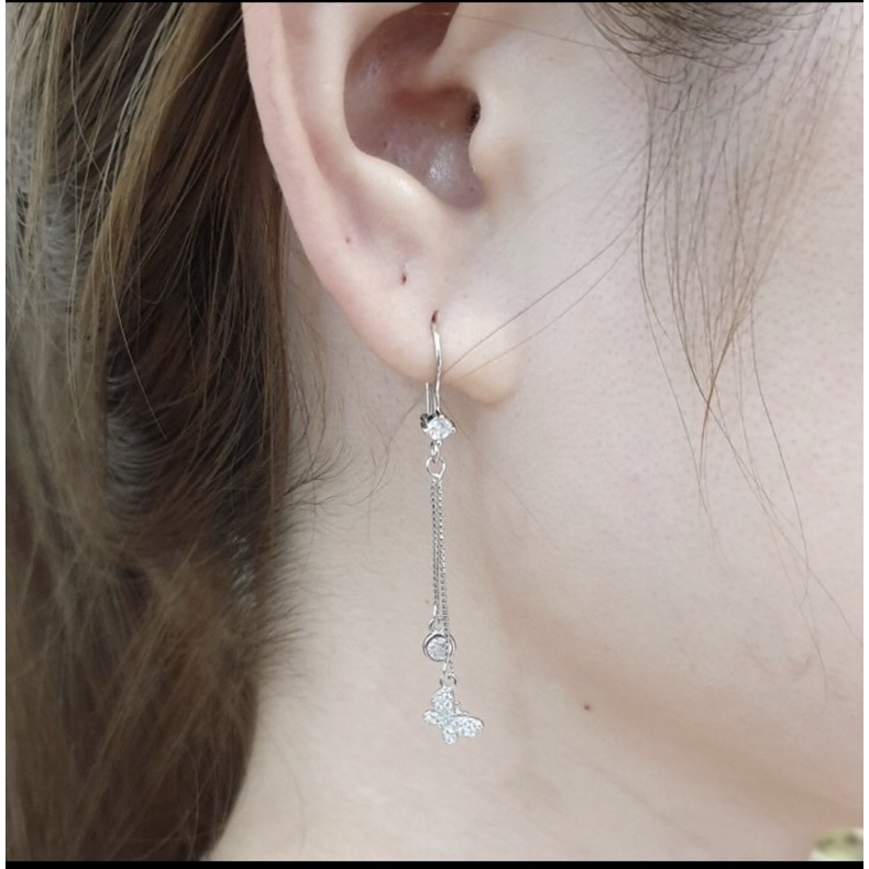 Anting perak kupu kupu lapis emas putih anting panjang cewek perak 925