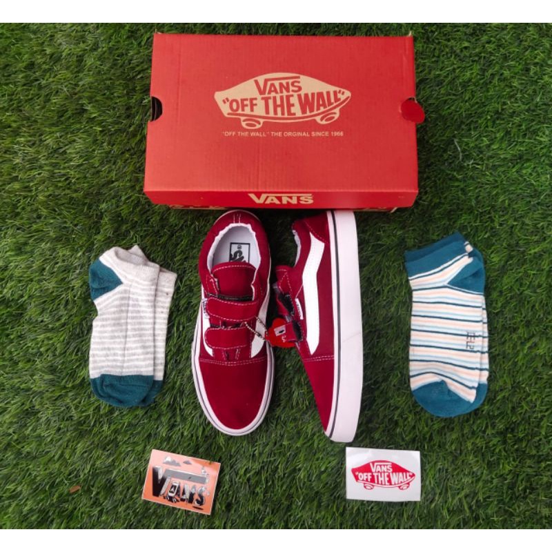 SEPATU V4NS ANAK OLDSKOOL MAROON VELCRO TALI SEPATU ANAK SEPATU ANAK PEREMPUAN SEPATU ANAK LAKI LAKI